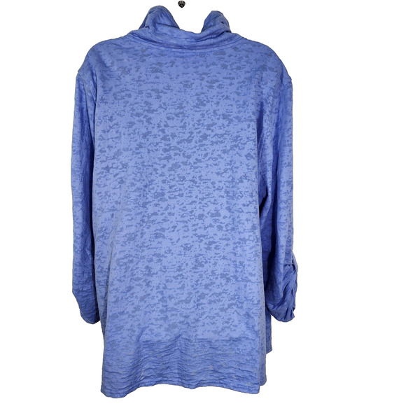 Exertek Jacket Womans Size 3X Baby Blue Burnout Cotton Blend Full Zip Roll Tab - Picture 2 of 11